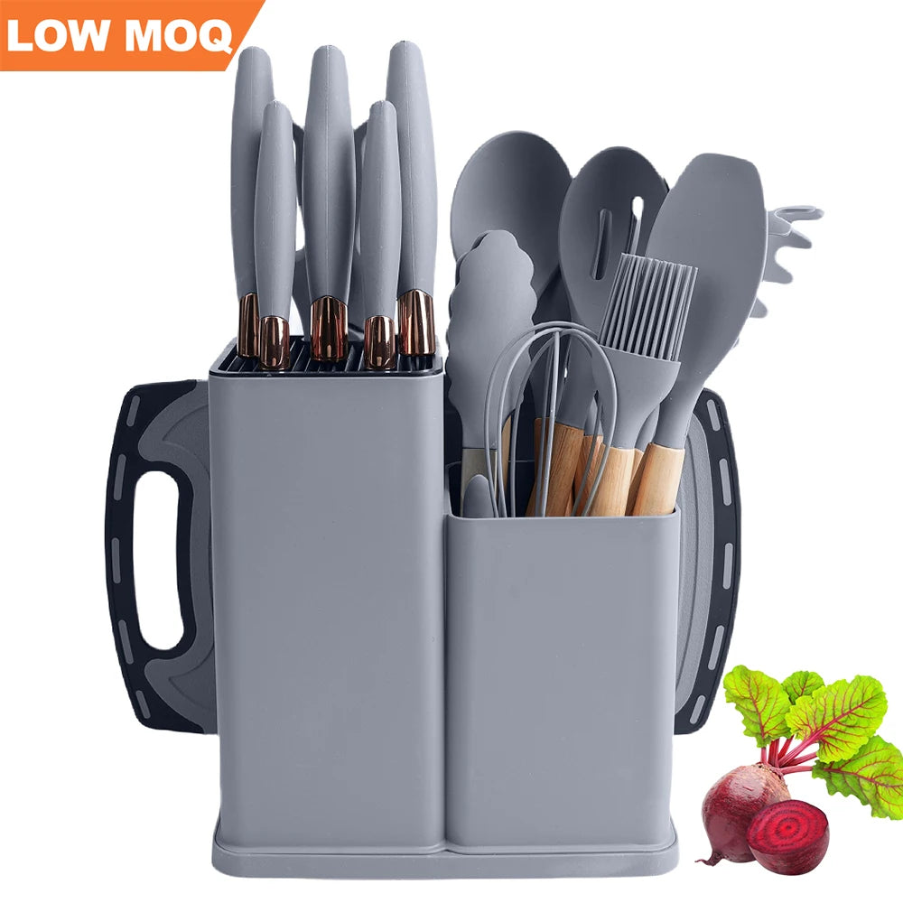 RTS Kitchen Knives Accessories Cooking Utensil Stainless Steel Knife Set Silicone Kitchen Utensils Chef Kitchen Knife Set