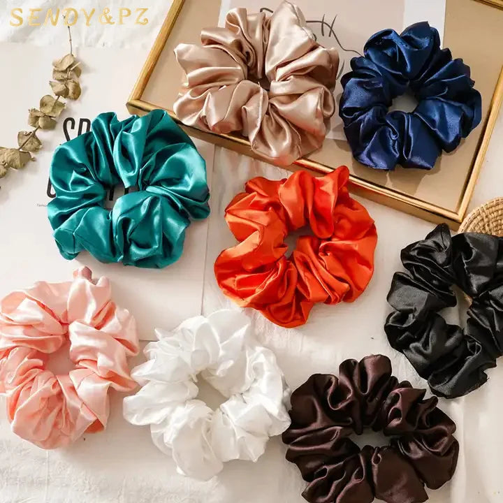 Ins Fashion Women Hair Accessories Hot Selling Oversized Solid Color Satin Scrunchies Wholesale