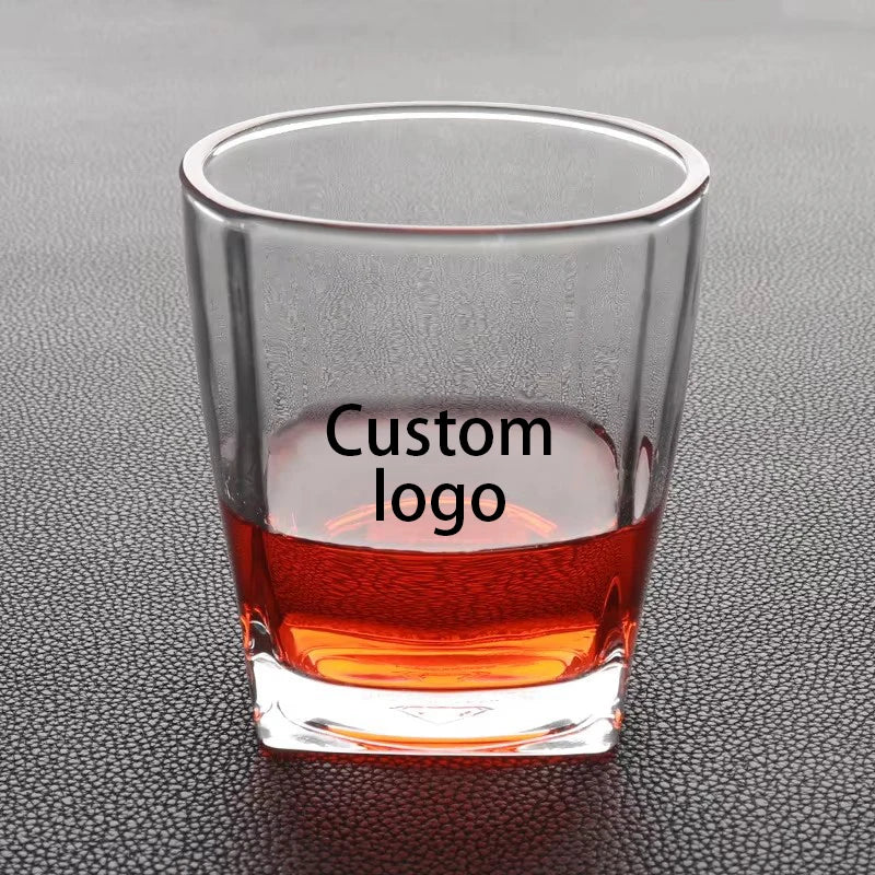 Custom Logo 260ml Square Whiskey Glasses Personalized Geometric Rocks Glasses for Bourbon & Scotch