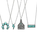 Wofish Western Jewelry Antique Silver Bolt Turquoise bar Horseshoe Pendant Necklace Sets of 4