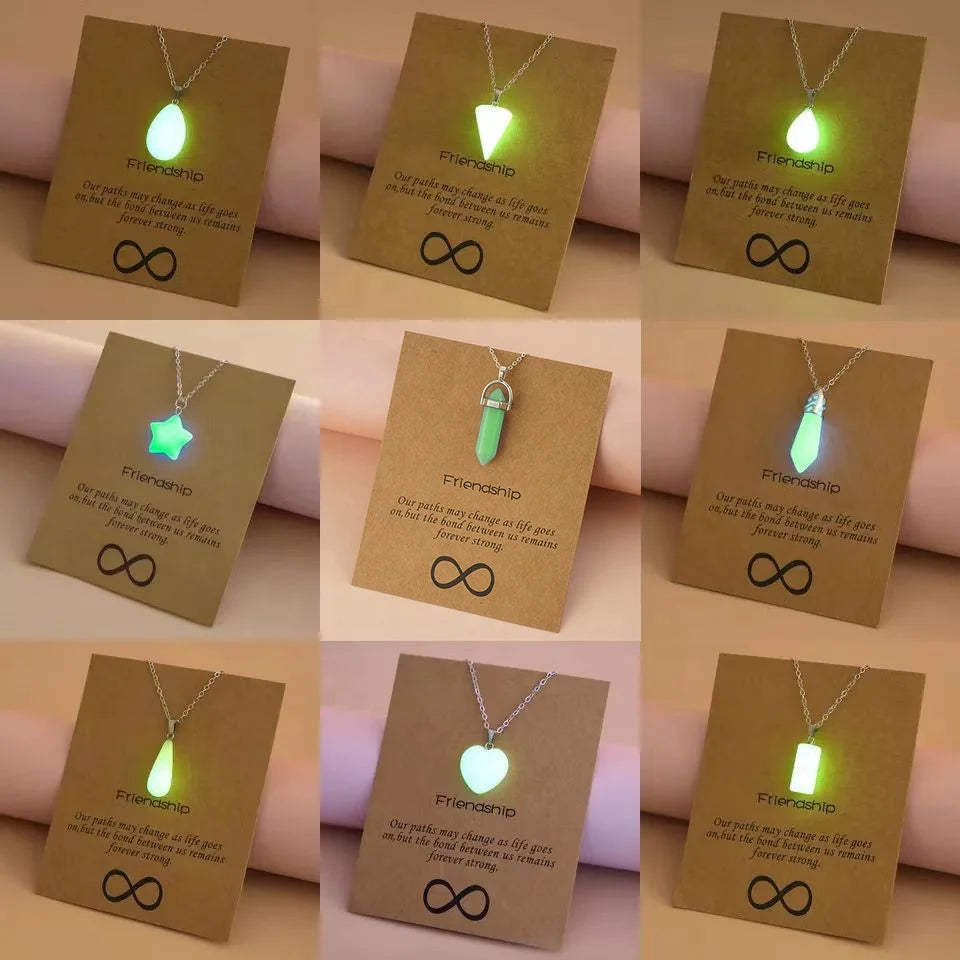 Wholesale Charm Star Water Drop Bullet Cross Heart Shaped Luminous Stone Pendant Women Glow in Dark Necklace Jewelry