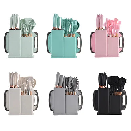 Hot Sale Silicone Utensils Set With Chopping Board and Block 19 Piece Utensil Set Silicone Kitchen Utensils Set