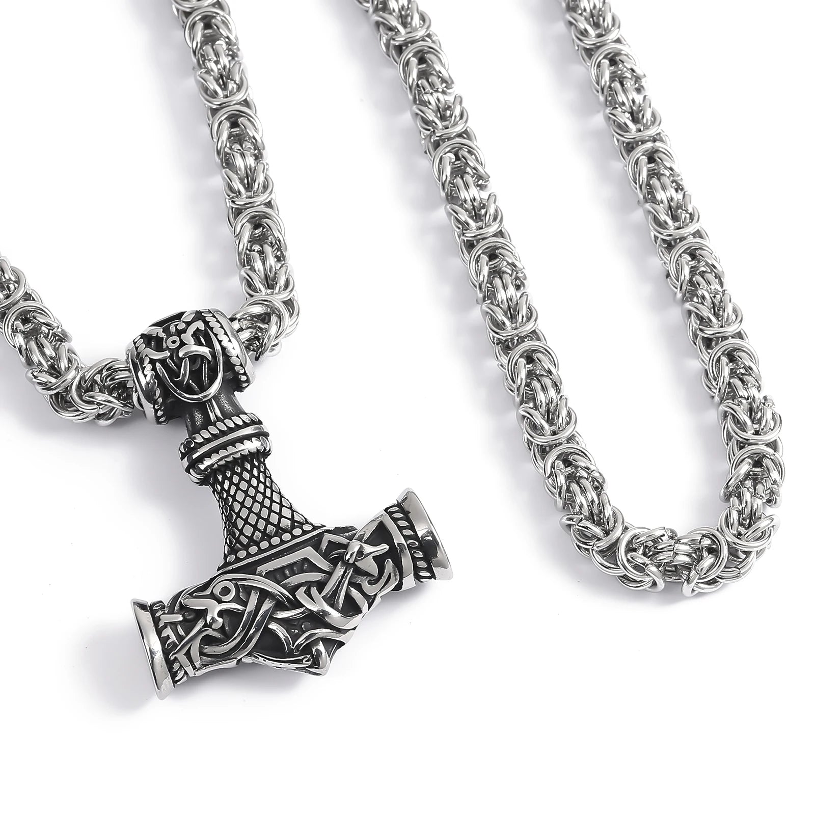 Viking Souvenir Stainless Steel King Chain Men's Viking Necklace Norse Thor Hammer Pendant Necklace Viking Jewelry