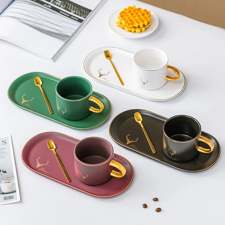 New Arrivals European Style Matte Breakfast Cup Luxury Milk Latte Coffee Ceramic Cup and Saucer