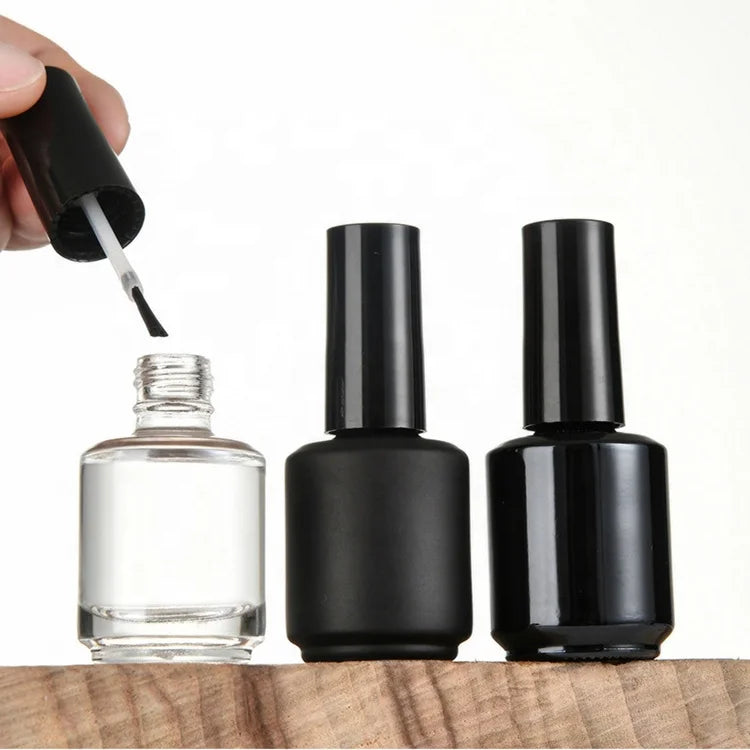 15ml Empty Black Transparent Glass Nail Polish Bottles Cosmetic Packaging Containers with Lid and Brush