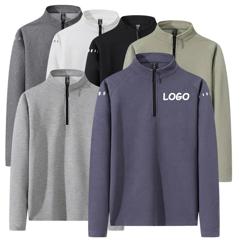 Custom Men Plain Pullover Quarter Zip Street Sweatshirt Mens Knitted Hockey Cotton Autumn Blend Stand Collar Sweatshirts