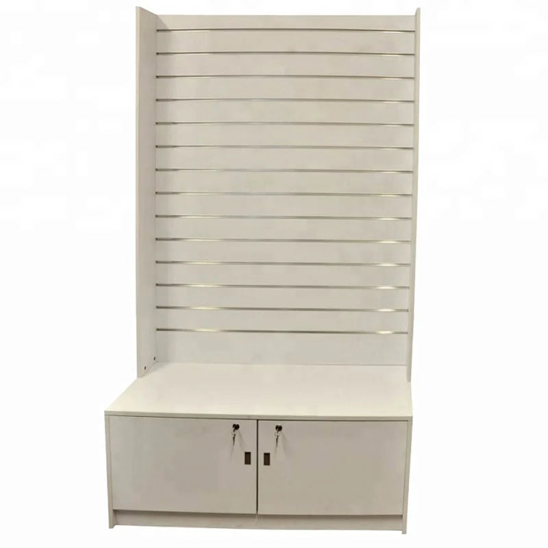 Manufacturer Wholesale Modern Rotatable MDF Aluminium Wall Gondola Slatwall Melamine Laminated Surface Castors Retail Display