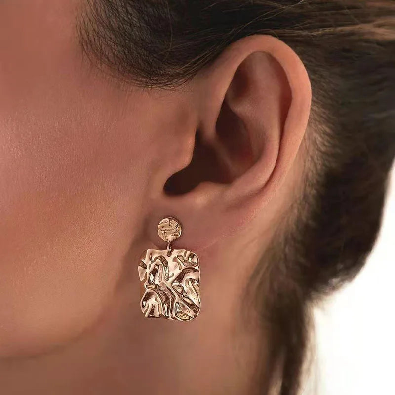 Dangle Earring Trendy Jewelry New Stainless Steel New PVD Gold Plated Irregular Geometric Women's Hoop Earrings Inquiry Us N/A