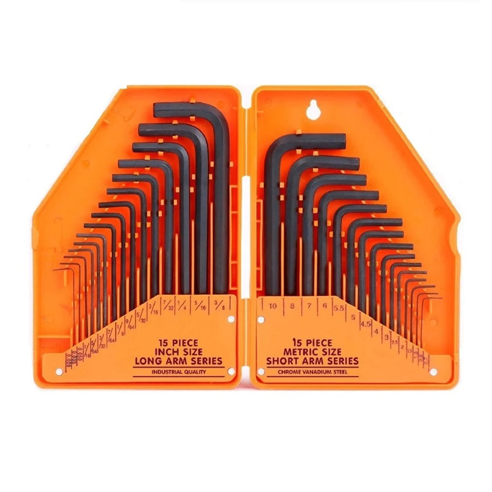 30pcs Metric SAE Imperial Standard Hex Allen Key Set with Case