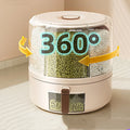 OWNSWING Kitchen Grain Dispenser with Measure Cup Multi-Grid Detachable Dry Food Container 360-Degree Rotation Organizer