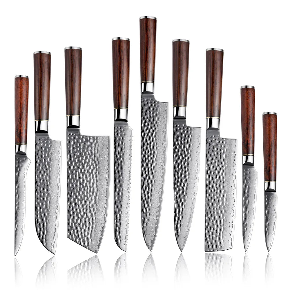 Amber Custom Kitchen Knife Set Professional Chef Knife Set Damascus Knife Set Wood Handle Kchenmesser Set