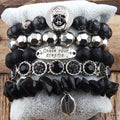 Open Cuff Bangle 5pc CZ Black Skull Button Bracelet Chip Stone Alloy Pearl Bangle Rhinestone Words Letter Stack Bracelet Set
