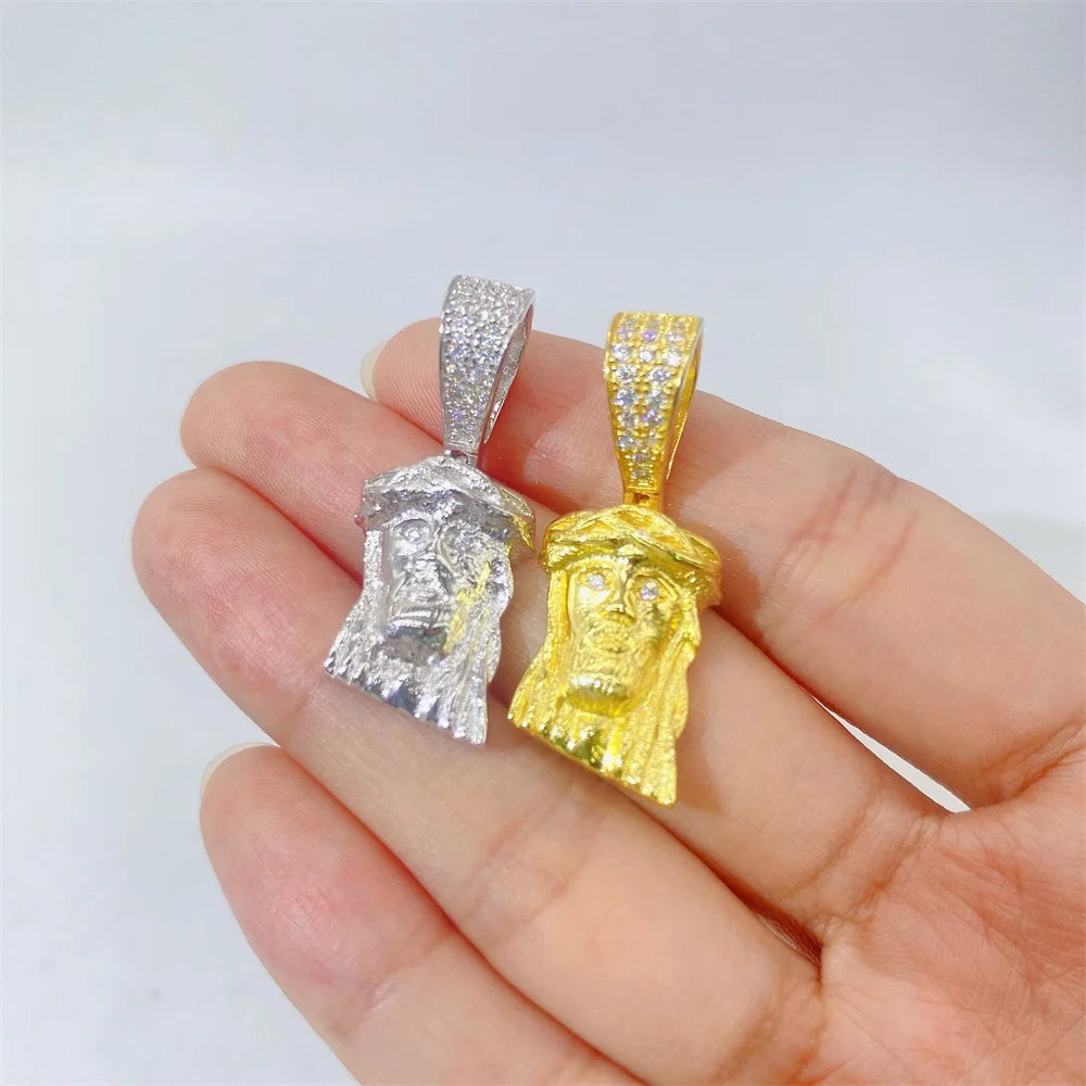 Fashion Jewelry 18k Gold Plated Miossanite Diamonds Pendant Necklace Silver Jesus Head Pendant