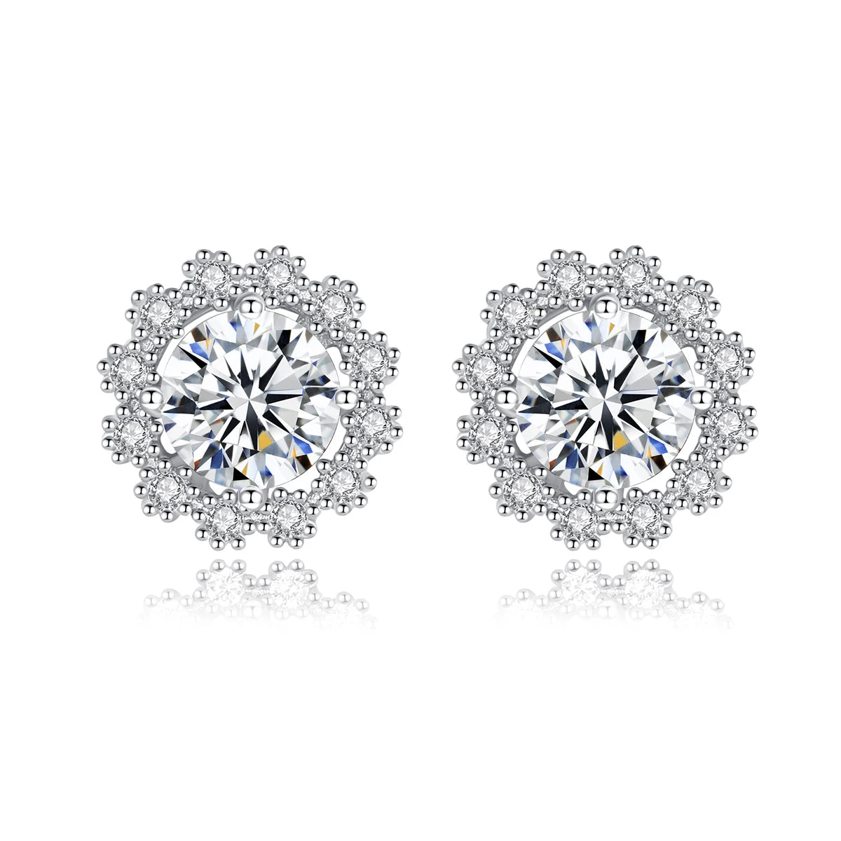 2026 CZCITY Solid 925 Sterling Silver Halo Earring 1ct Moissanite Earrings VVS Diamond Flower Stud Earring