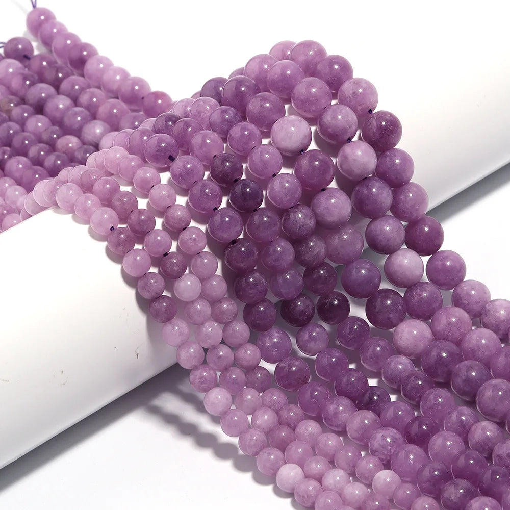 Natrual Lepidolite Round Loose Beads Purpurite Smooth Round Natural Gemstone Loose Beads for Jewelry Necklace Bracelet Making
