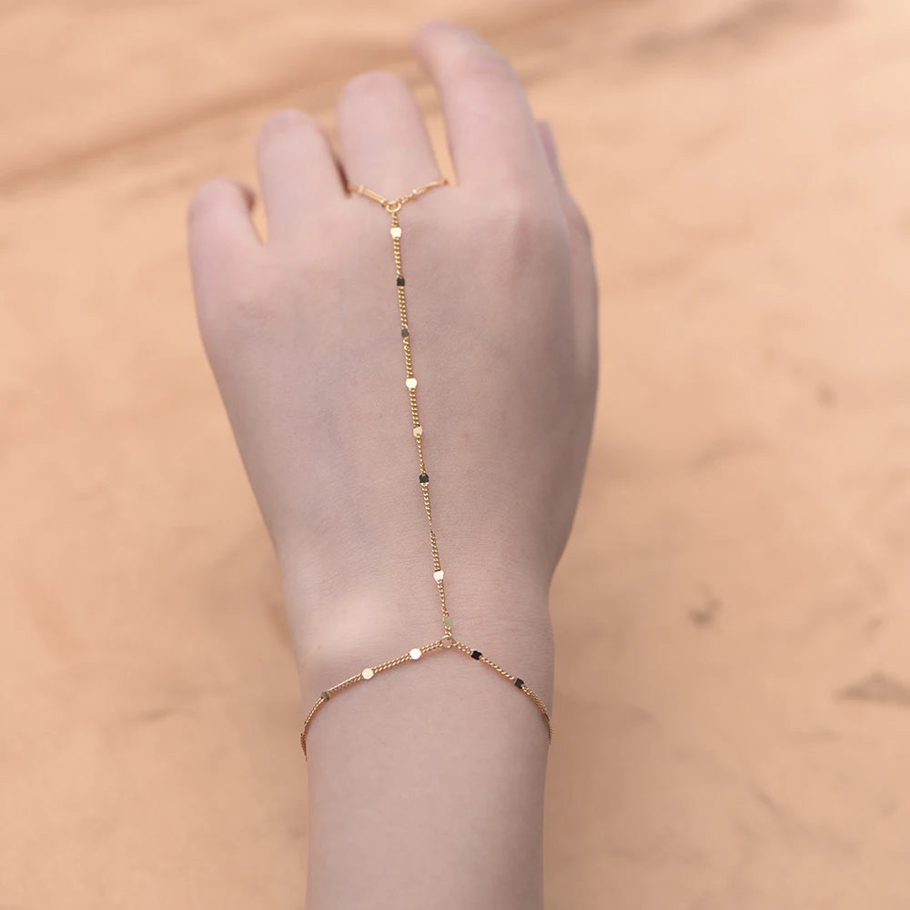 Personality Simple Trend Jewelry S925 Sterling Silver Fashion Beach Chain Ring Finger Bracelet Integrated Chain Fine Jewellery