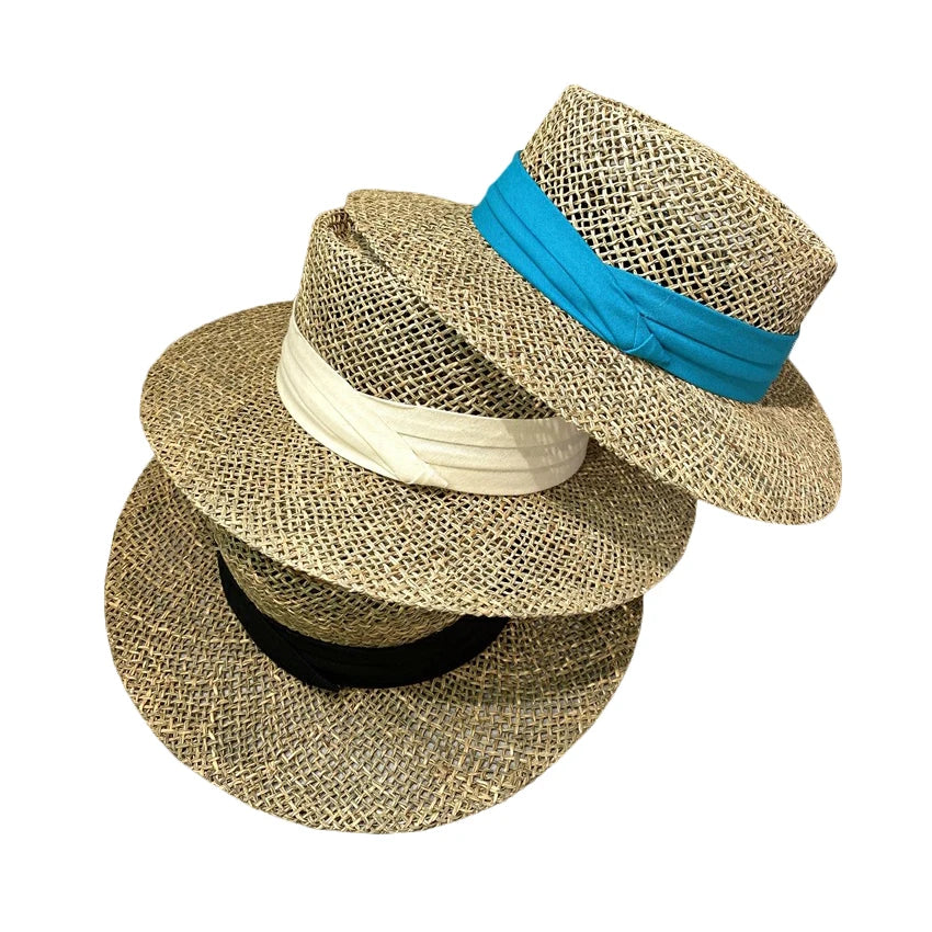Stock Women Girl Straw Hat Wide Brim Floppy Straw Hat Summer Sun Visor Natural Salt Straw Beach Hat