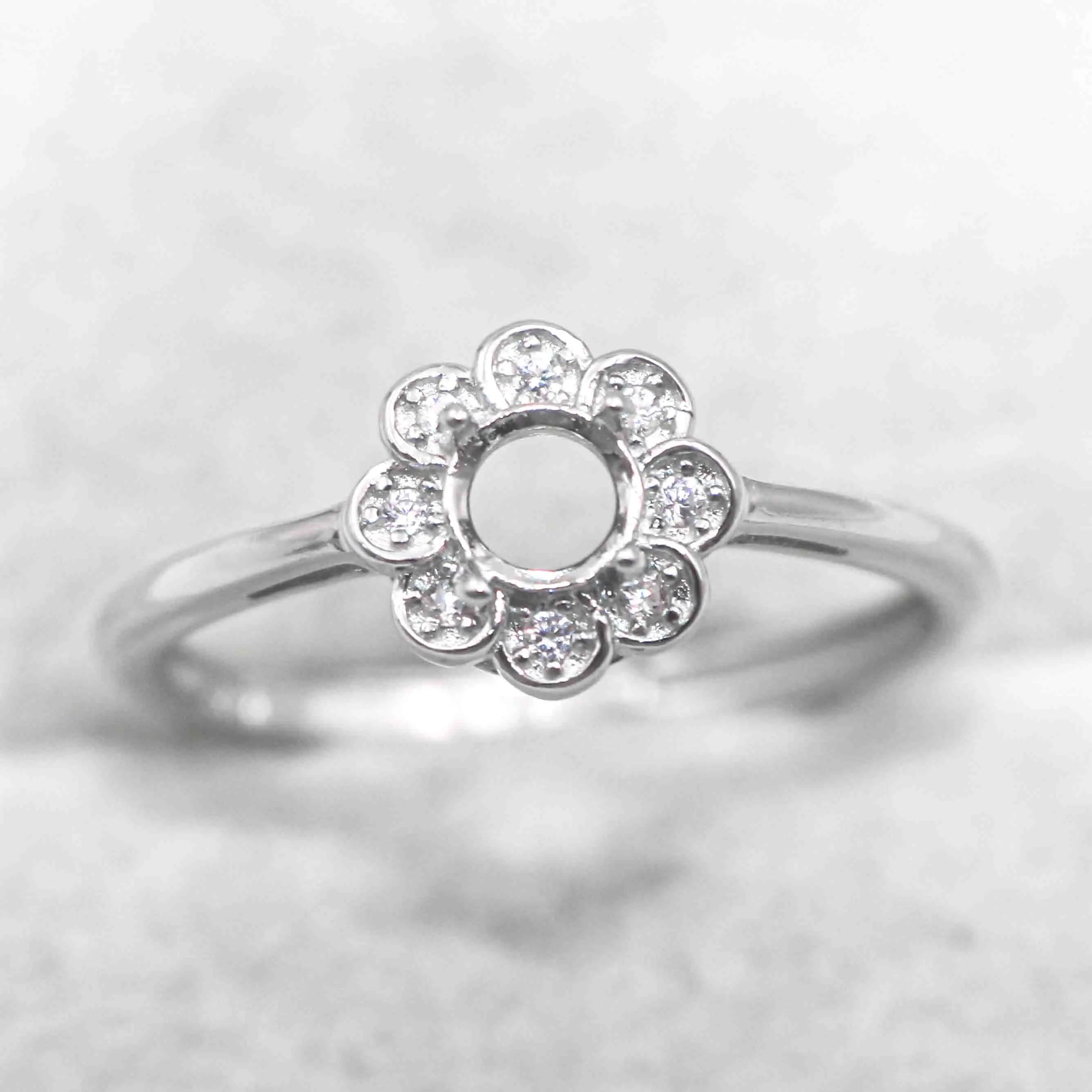 Sterling Silver 4*4mm Semi Mount Ring Empty Frame Blank Support Claw Setting S925 Base Holder Without Center Stone for DIY Inlay