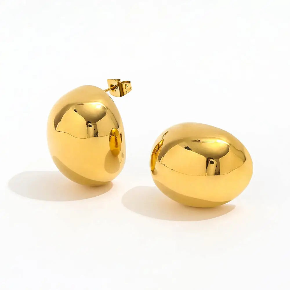 JOOLIM High-End 18k PVD Gold Plated Tarnish Free Waterproof  Puffy Bubble Egg Chunky Stainless Steel Stud Earring for Women