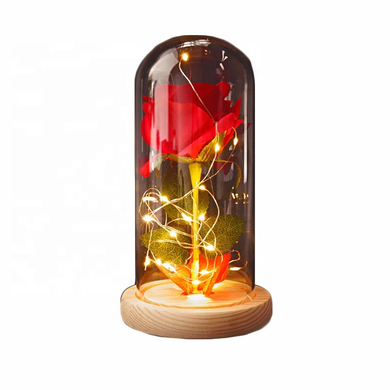 M065 24K Gold Leaf Artificial Rose Christmas Valentines Eternal Glass Dome Bottle Galaxy LED Roses Decorative Flowers Plants