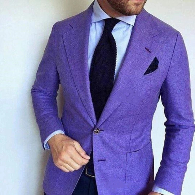 Purple Peaked Lapel Men Suits Prom Costume Homme Marriage Terno Masculino Groom Blazer Wedding 2 Pcs(Jacket+Pant)