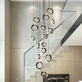 LangJu Modern Circle Ring Long Stair Pendant Lighting Dining Room Stairwell Aluminum Black Simple Chandelier