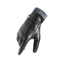 Black Leather Sheepskin  Screen Touch Warm Men Winter Gloves