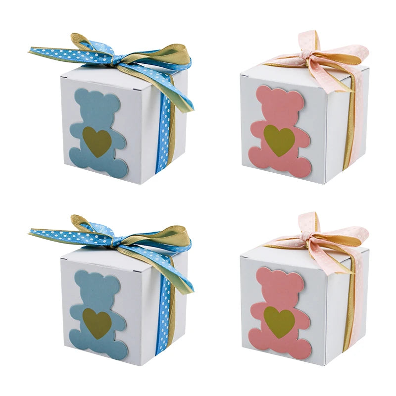 Bear Pattern Sweet Candy Paper Boxes Baby Shower Gifts Boxes With Ribbons Wedding Gifts for Guests Candy Chocolate Packing Boxes