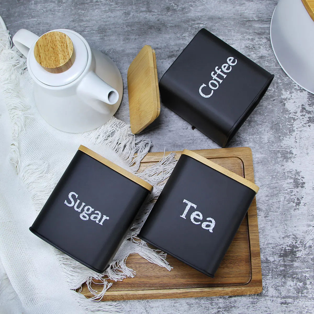 3 in 1 Tea Coffee Sugar Kitchen Ware Storage Box Container with Bamboo Lid Home Decor Household Decoration Dainty Bins