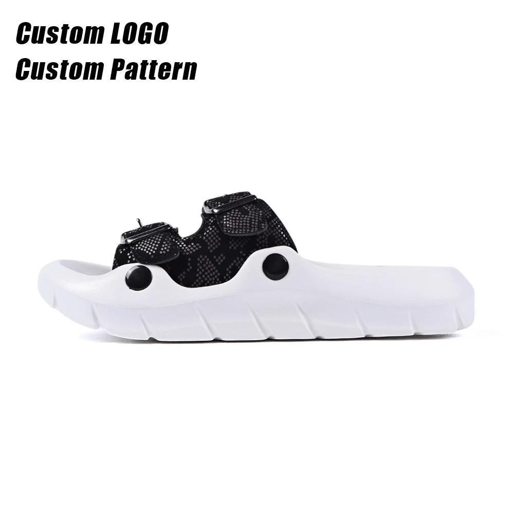 BreezeStep Unisex Sports Slippers Open Toe Cloud Pillow Slides Comfort Soft Flat Sandals Embroidered EVA/Pu Midsole Home Outdoor