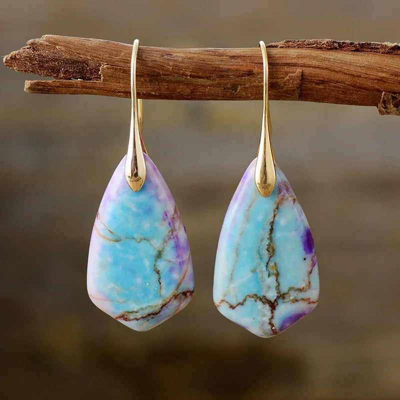 Imperial Jasper Stone Boho Statement Drop Earrings Unique Gothic Costume Ethnic Jewelry for Sister Teacher or Woman