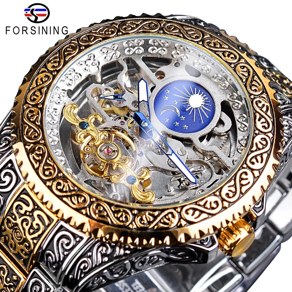Forsining Watch Tourbillon Skeleton Mens Mechanical Watches Men Wrist Luxury Engraved Vintage Moon Phase Relogio Dropshipping