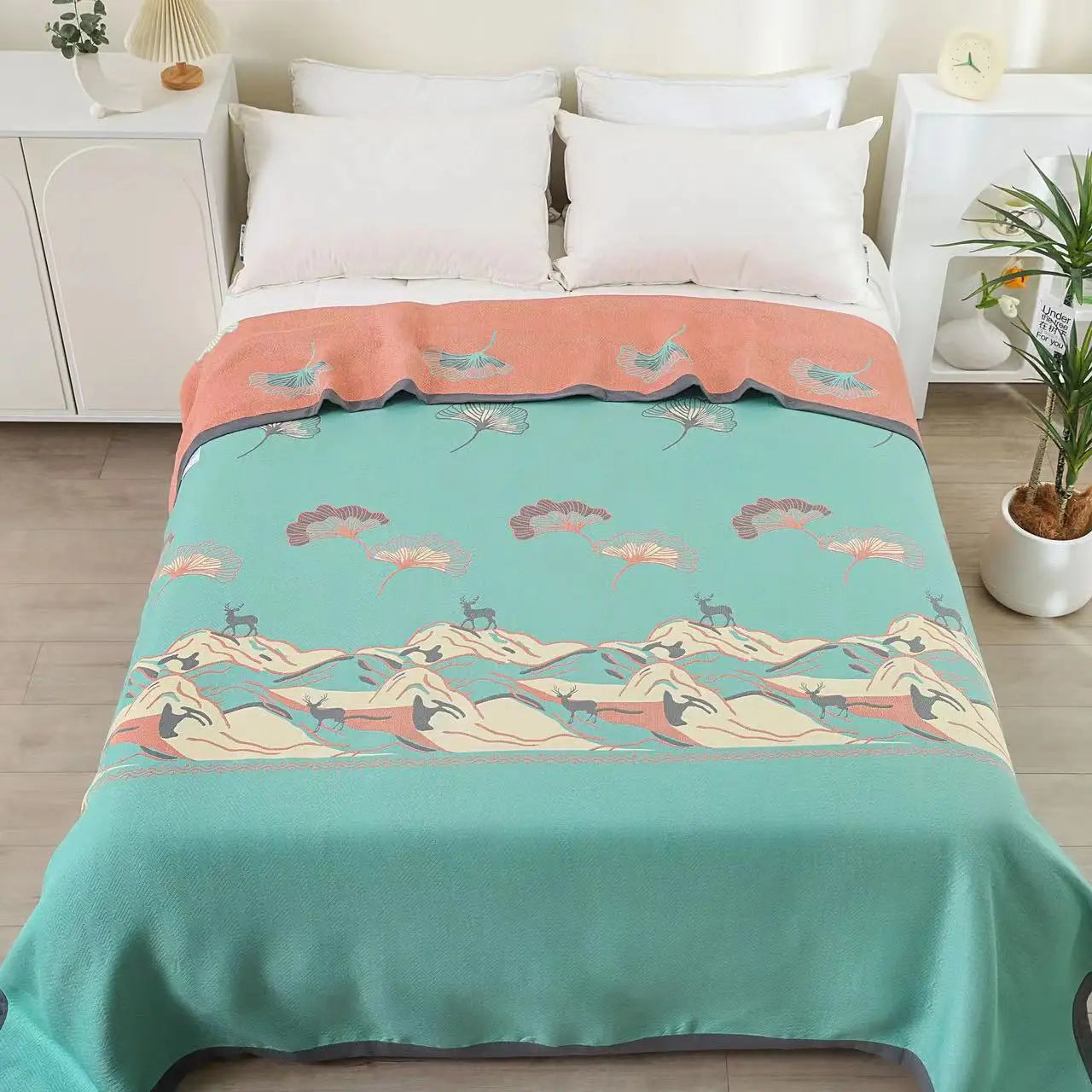Green Pink Double-sided Thickened Bed Sheets Plant Flower Digital Printing Blanket Cotton Yarn Bed Cover ODM Size Home Bedspread