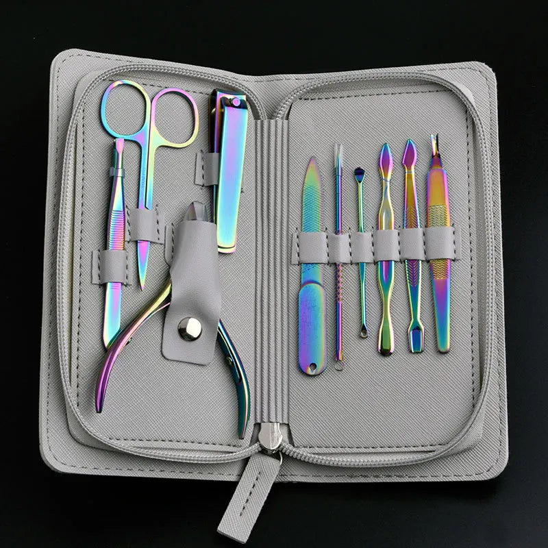 Rainbow Color Personal Care Stainless Steel Finger Toe Nail Tool Kit Professional Manicure Set Pedicure Kit