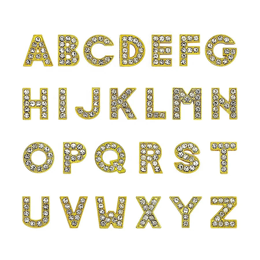 Fashion Jewelry 1pcs  10mm Slide Letters Alphabet Rhinestone Slide Charms Silver/Gold Accessory Hollow Out Slider Letters