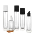 Custom Color Clear Empty SkinCare Bottles Square Glass with Silver Cap Lotion Cream Containers