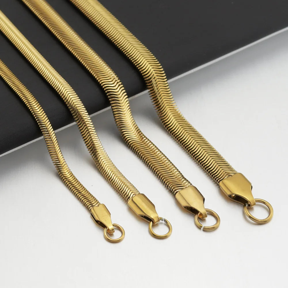 Punk Waterproof Jewelry 3-6MM Chunky Wide Snake Bone Chain Choker Necklace Tarnish Free 18k Gold Plated Stainless Steel Necklace
