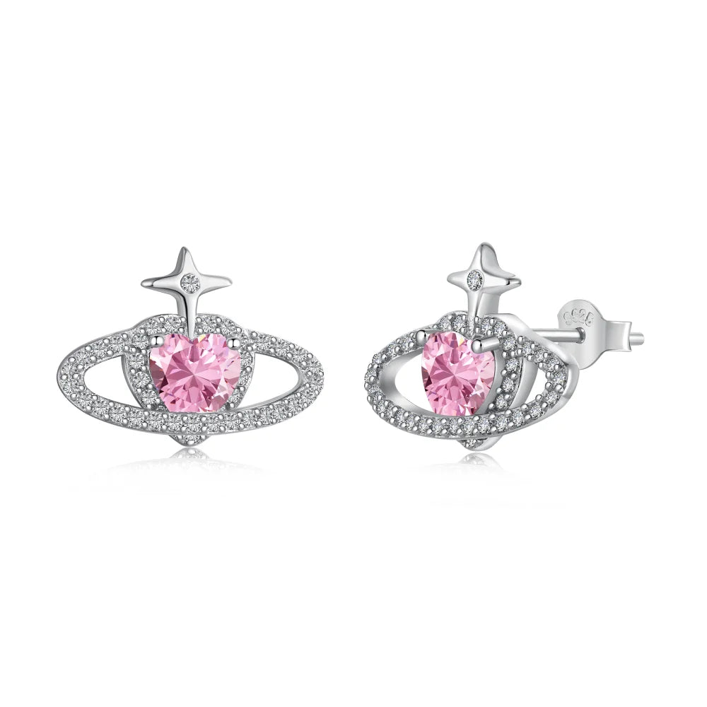 Dylam Valentine Days Gift Tiny Hypoallergenic S925 Silver Heart Shape Planet Star 5A Zirconia Stud Earrings Jewelry Women