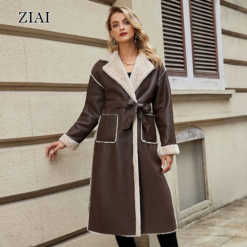 Winter Warm Sheepskin Leather Fur Coat Long Plus Size Women Coat MegaBDM