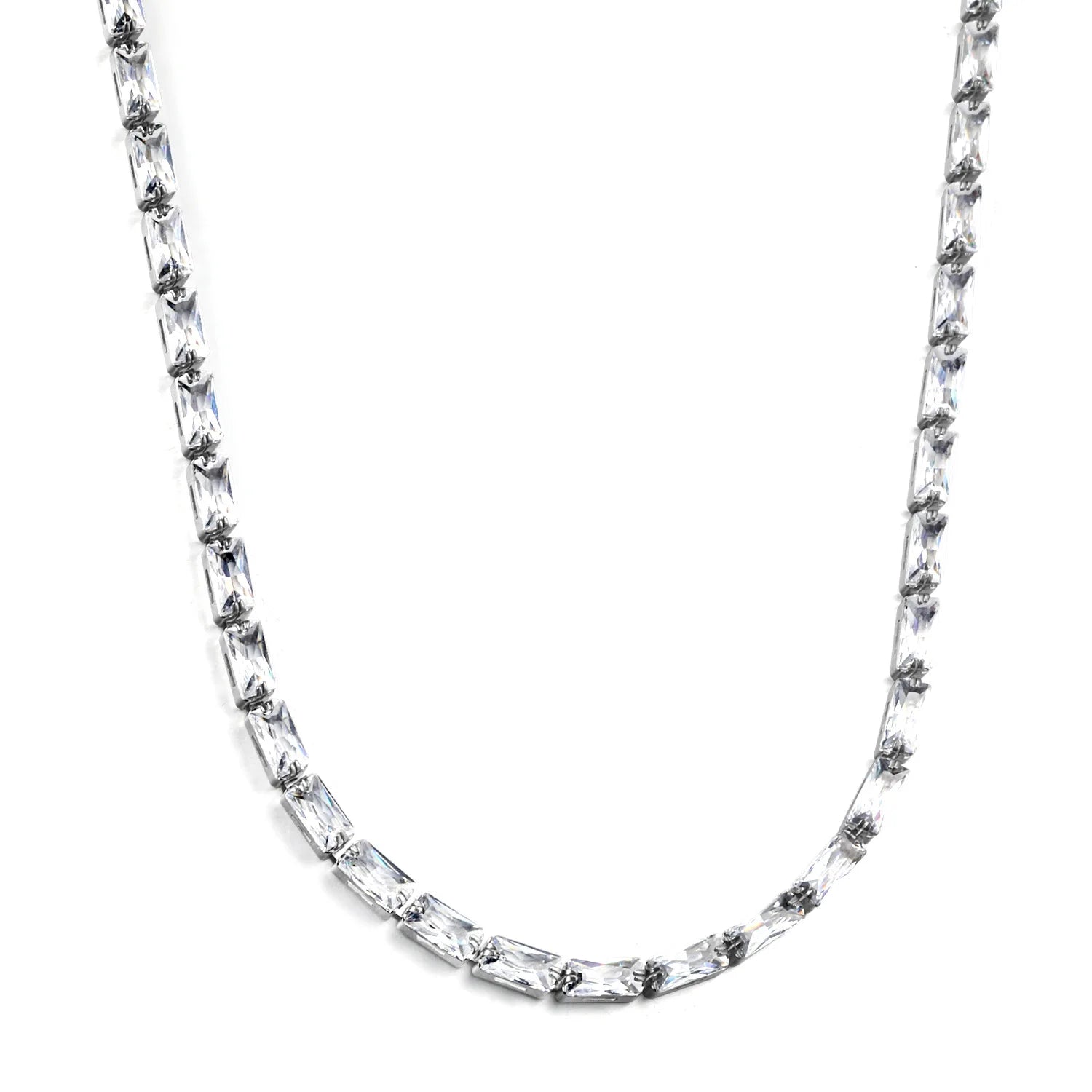 New Fashion Stainless Steel Rectangle Zircon Women Bling Necklace