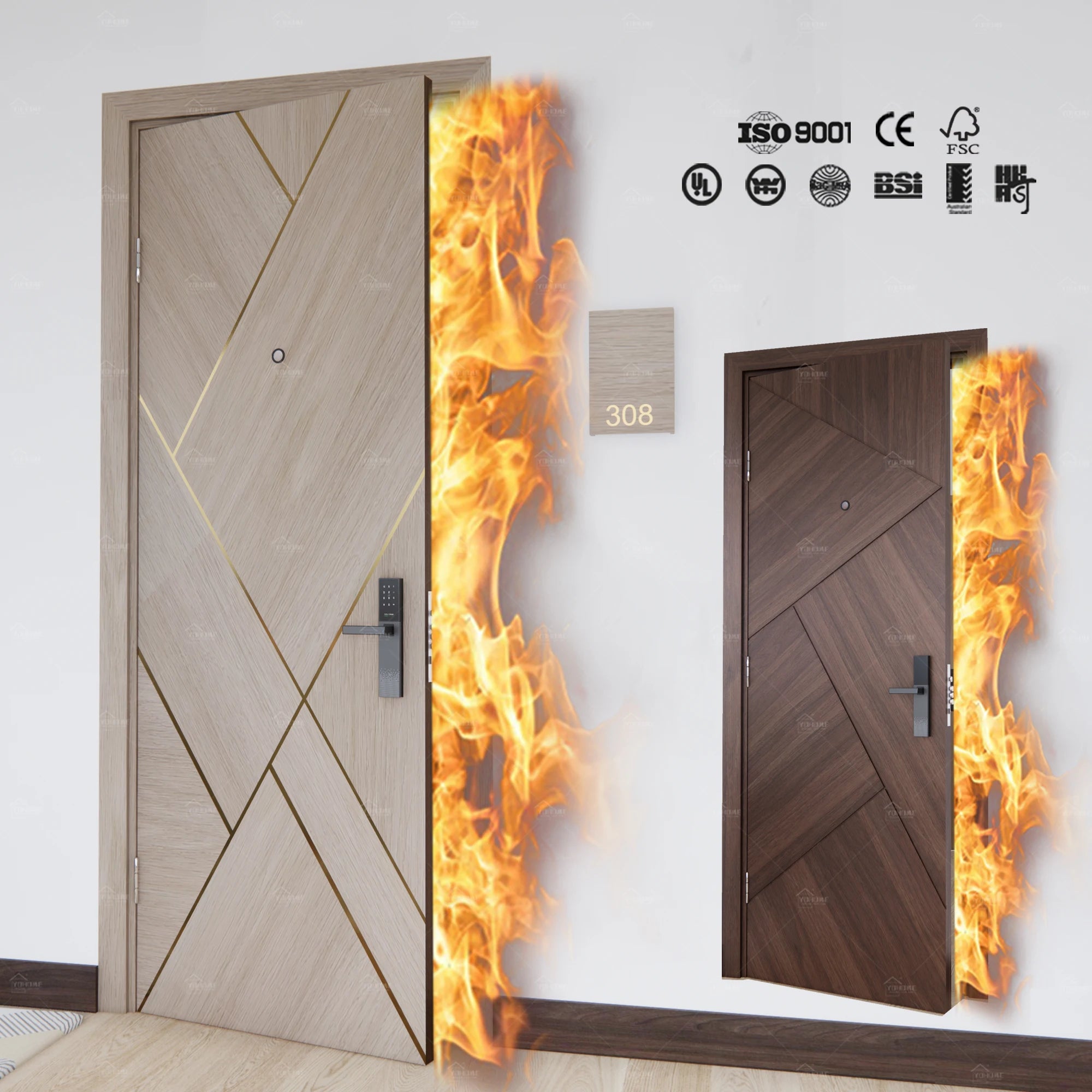 Italy Factory Direct Supply Solid Wood Door Interior Door High Quality Design Hotel Fire-proof Door