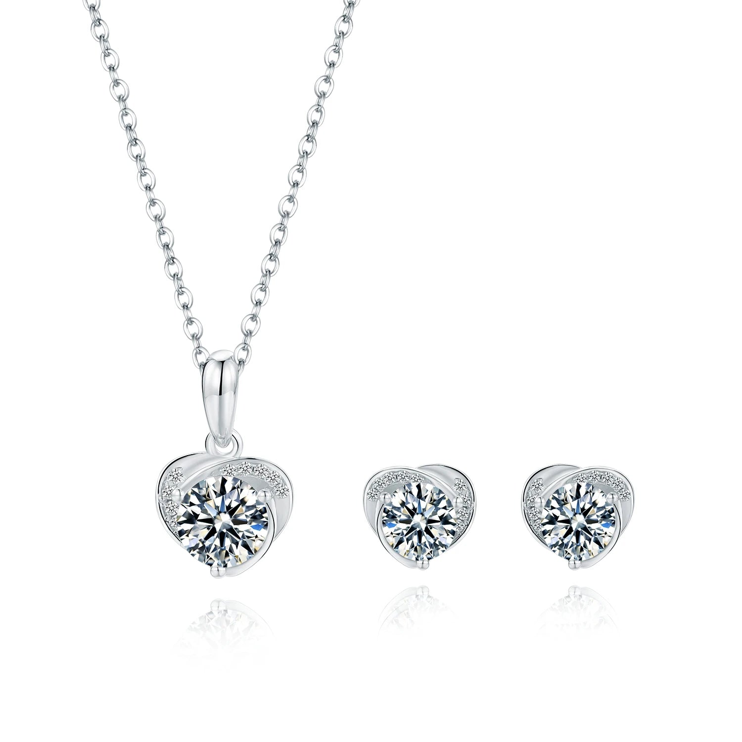 Popular Heart Shaped Moissanite Silver Jewelry Sets 925 Sterling Silver Romantic Necklace Earrings Set for Women