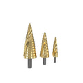 KAFUWELL AI3506 3pcs Hss Titanium-coated Spiral Groove Step Drill Bit 4-12 4-20 4-32 Power Tool Step Drill Bits Set