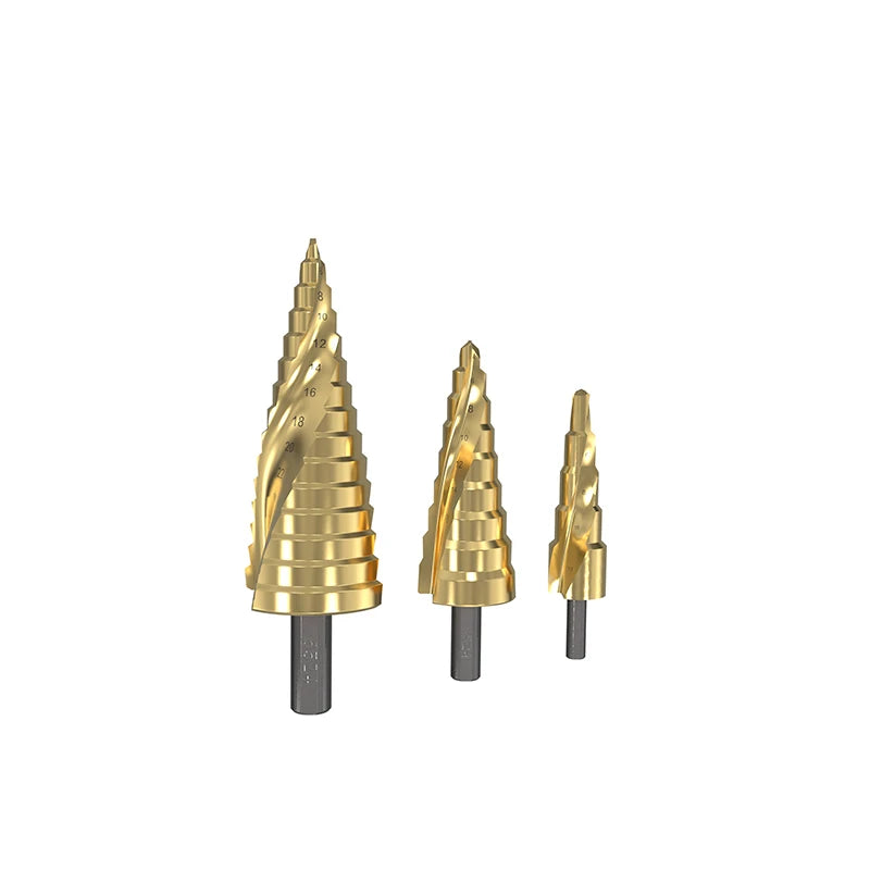 KAFUWELL AI3506 3pcs Hss Titanium-coated Spiral Groove Step Drill Bit 4-12 4-20 4-32 Power Tool Step Drill Bits Set