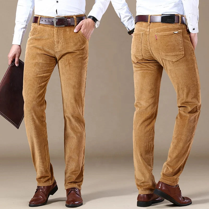 Custom Logo Cheap Hot Selling Wholesale Good Quality Men Casual Corduroy Solid Color Straight Pants Plus Size Trousers