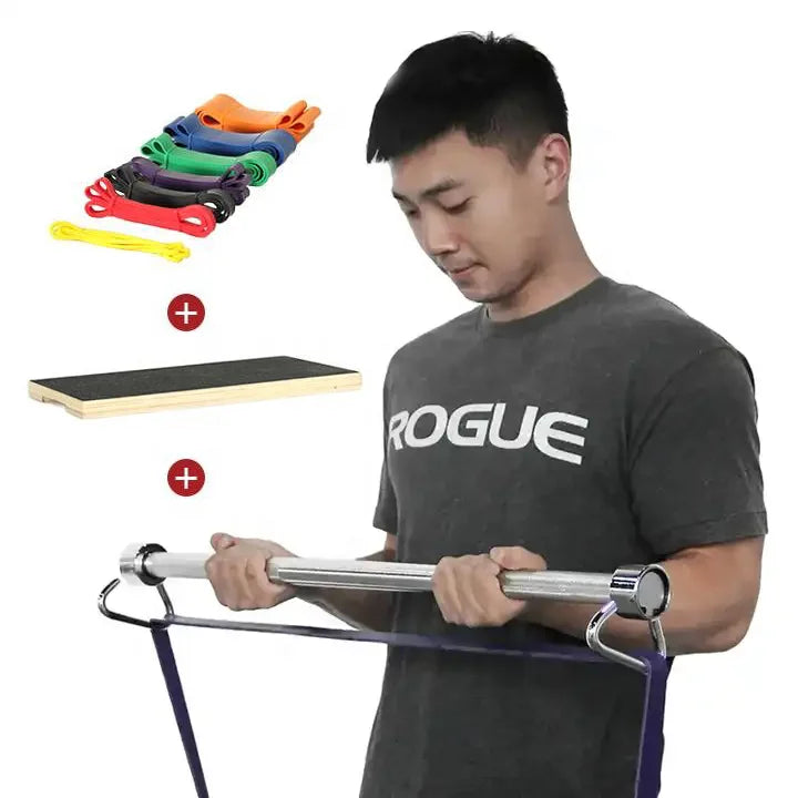 Durable Steel X-3 Bar with Resistance Bands for Whole Body Strength Training and Weight Lifting