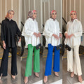 Wholesale Ladies Solid Casual Trouser Long Flared Pants Women Slit Flared Wrinkle Pants