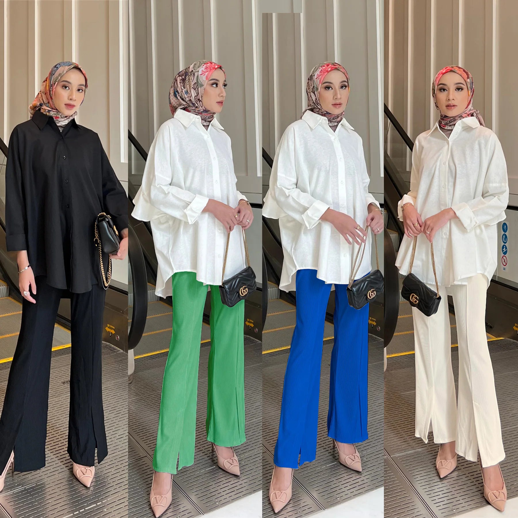 Wholesale Ladies Solid Casual Trouser Long Flared Pants Women Slit Flared Wrinkle Pants