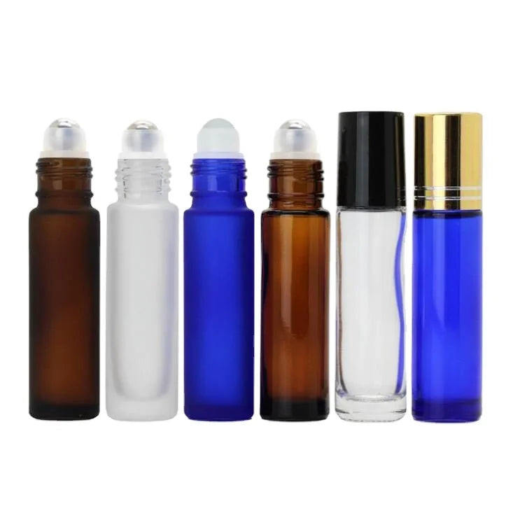 10ml Mini Roll on Essential Oil Bottles Amber/Blue/Green/Purple/Pink Empty Perfume Roller Glass Bottle With Steel Ball