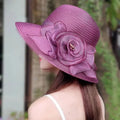 Fashion Woman Summer Organza Hats Flower Fisherman Hat Wide Brim Sun Beach Cap Church Hats Foldable